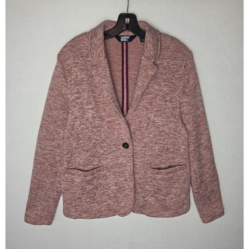 Lands' End Blazer Jacket Single Button Fleece Pockets Pink Marble Womens Medium